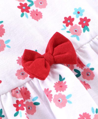 Babyhug 100%Cotton Frock With Bloomer Floral Print - White Red - Image 3