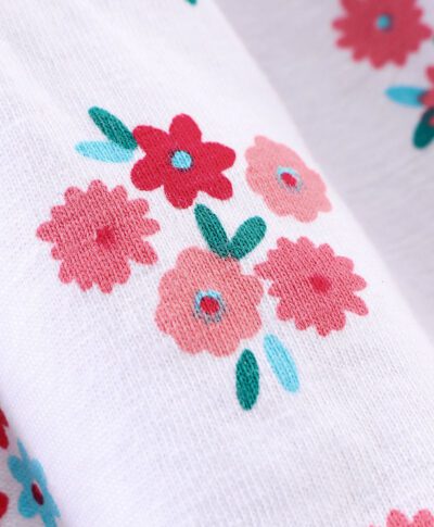 Babyhug 100%Cotton Frock With Bloomer Floral Print - White Red - Image 2