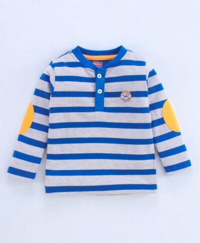 Babyhug Full Sleeve Striped Tee & Lounge Pant - Blue Yellow - Image 4