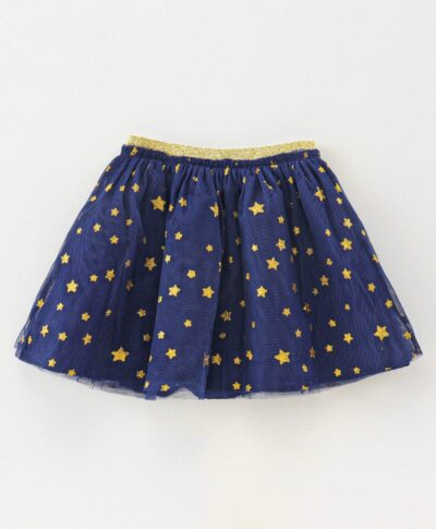 Babyhug Full Sleeves Top & Skirt Star Print - Pink Navy Blue - Image 2