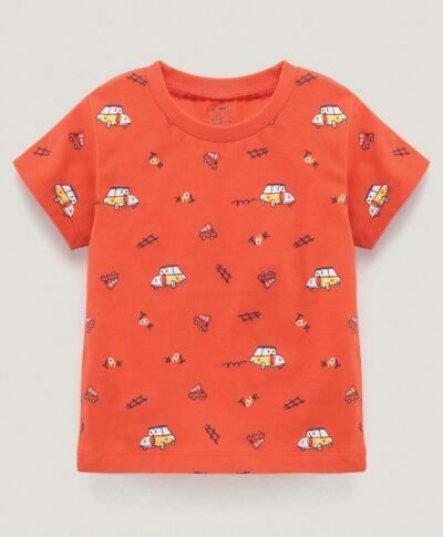 Cucumber Half Sleeves T-shirt and Short Set Car Print - Red Blue - Image 3