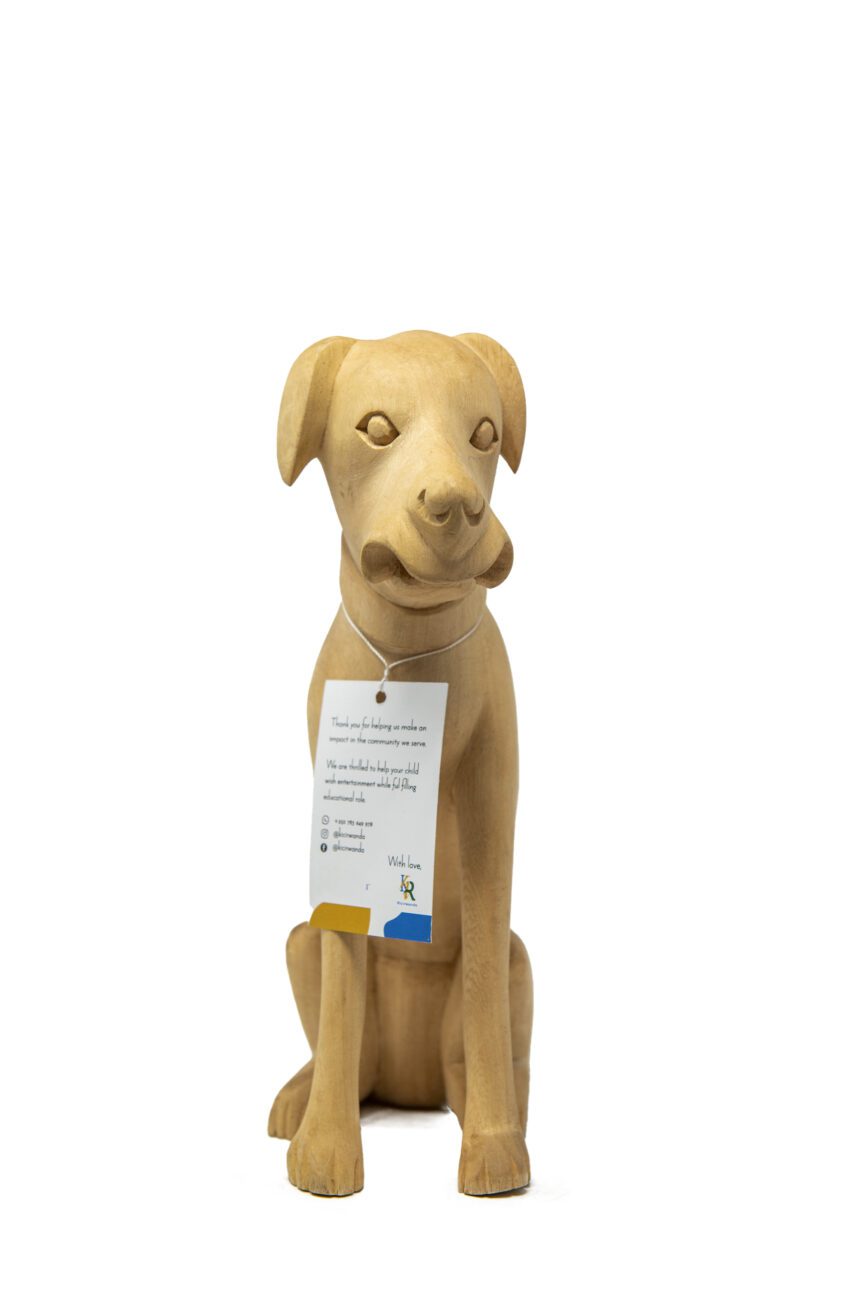 Wooden Hand Carved Dog Sitting Kids Toy 28cm
