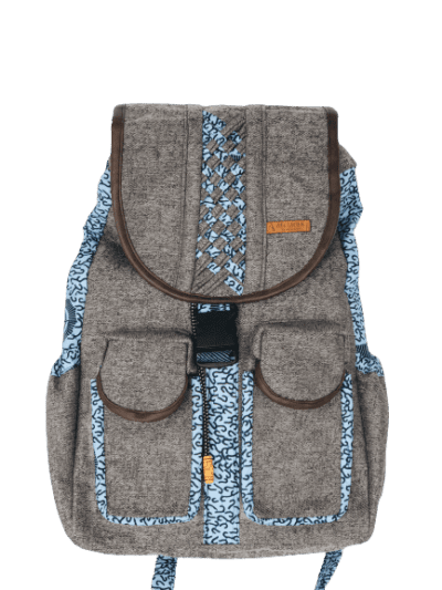 Sack Limbag - Backpack - Kendall Grey with Light Blue Kitenge print by Aflimba
